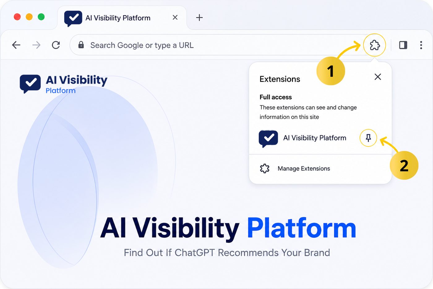 Pin the AI Visibility Platform extension from the browser extensions menu